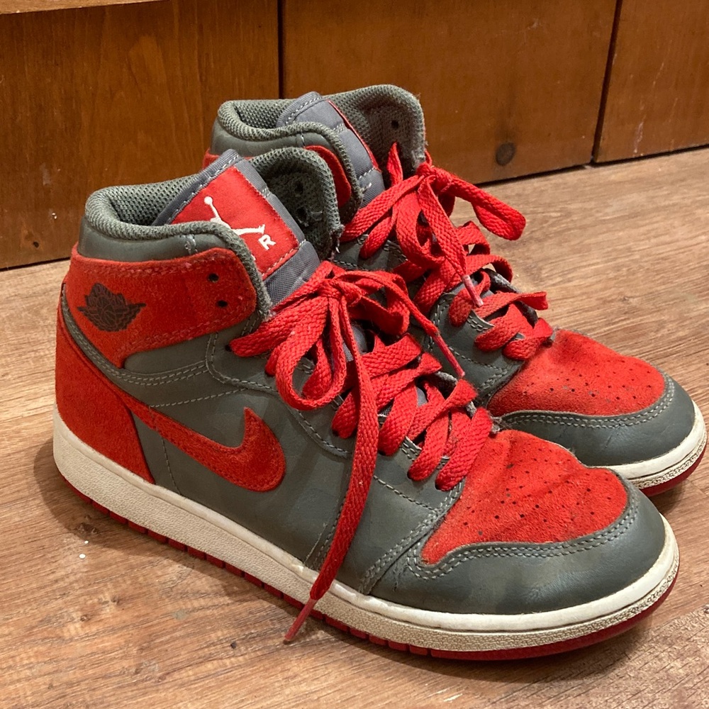 Jordan Kids Red and Gray High-Top Sneakers